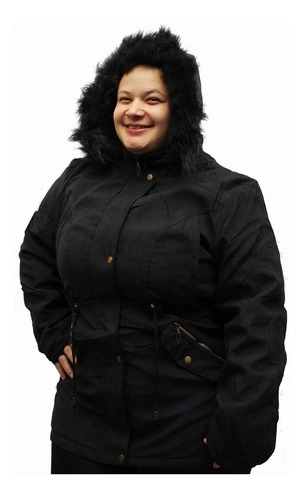 Parka Feminina Plus Size Sobretudo Casaco Capuz Pelinhos Cl1