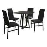 Conjunto Mesa Mônaco Premium 90cm Preta 4 Cadeiras Estofadas