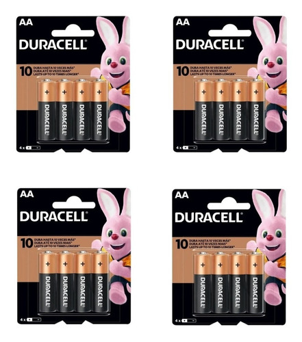 Kit 16 Pilhas Duracell Aa (4 Cartelas C/ 4)