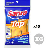 10 Pares - Luva Látex Sanro Top Multiuso Amarela Tamanho Xg