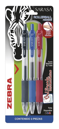 Boligrafo De Gel Retractil 3 Colores Zebra Sarasa Rollerball