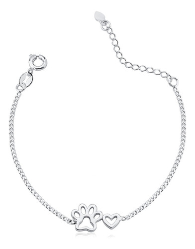 Pulseira Feminina Prata 925 Maciça Pata Cão Gato Pet Lover