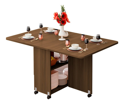 Comedor Mesa Plegable De Madera Moderno Diseño Borde Redondo