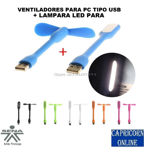 Ventilador Usb Mini Flexible + Mini Lampara Led Para Pc