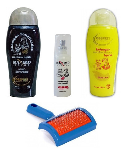 Kit Osspret Perros Negro: Shampoo, Crema, Perfume Y Cardina.