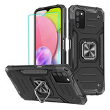 Funda Para Samsung Galaxy A03s - Negra + Anillo + Vidrio