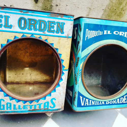 Antigua Lata Galletitas Con Visor El Orden Decoración 