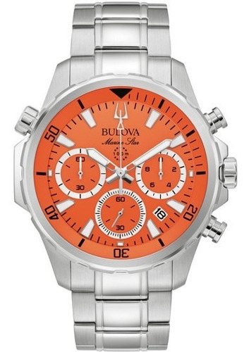 Reloj Bulova Marine Star 96b395 Caballero Color De La Correa Plateado Color Del Bisel Plateado Color Del Fondo Naranja