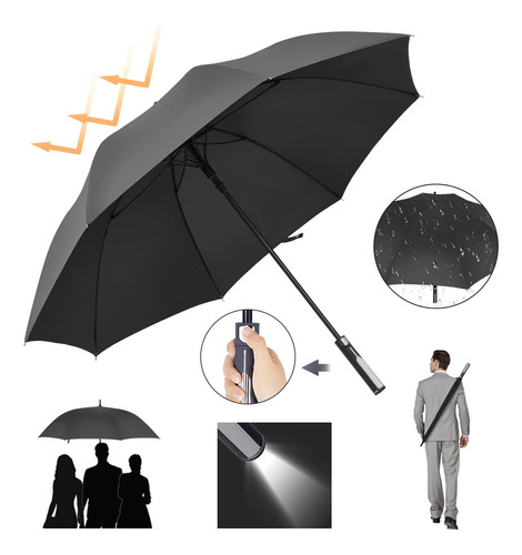 Paraguas Sombrilla Automático Extra Grande 132cm Con Luz Led