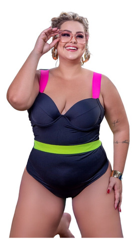 Maiô Com Bojo E Aro Fio Duplo Body Neon Feminino Plus Size 