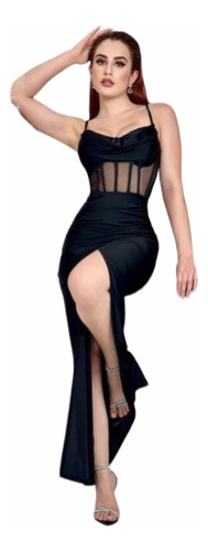 Vestido Largo Corset Con Transparencia, Dama , Eventos