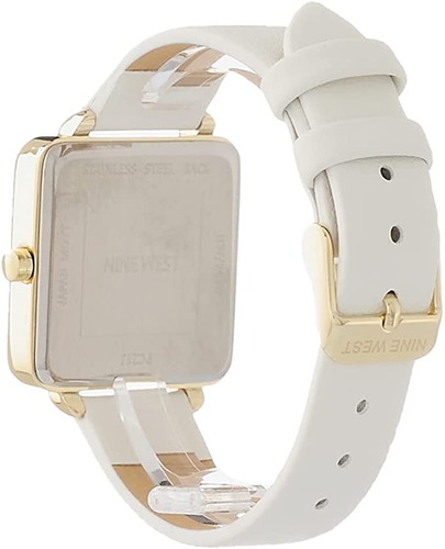 Nine West ® Reloj Mano Mujer 31mm Cuadrado Analógic 2670gpwt Color De La Correa Blanco / White Color Del Bisel Dorado / Gold Color Del Fondo Blanco / White