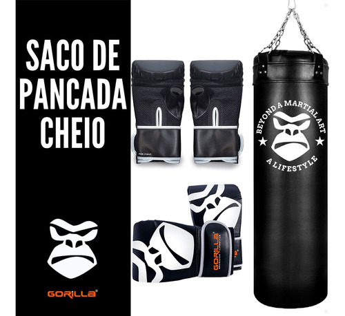 Saco De Pancada 120 Cheio Luva Pro Adulta + Infantil Gorilla