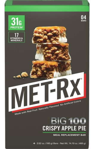 Met-rx Big 100crispy Apple Pie Meal Bars, 4 Count