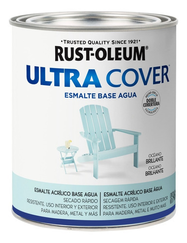 Esmalte Al Agua Ultra Cover Brochable 0,946 Litro Rust Oleum Color Océano Brillante