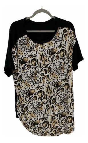 Blusa Animal Print Y Negra Talle 5 / L - Viscosa Y Lycra