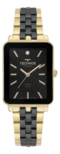 Relógio Technos Feminino Ceramic/saphire Dourado - 2035mzp/1 Correia Bicolor Bisel Preto