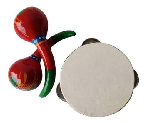 Set 2 Instrumentos Musicales Maracas Pandero Parche Juguete