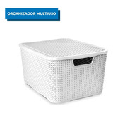 Cesto Organizador Rattan Com Tampa 7 Litros Branco Arqplast