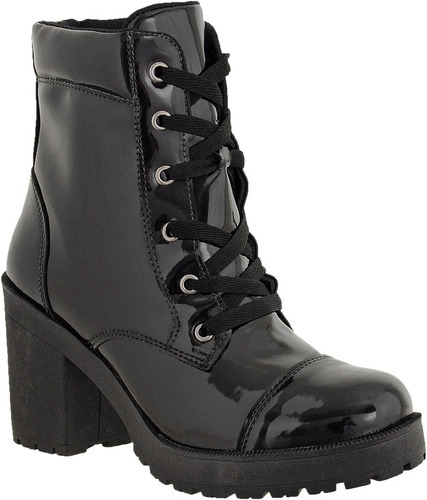 Bota Coturno Feminino Verniz  Tratorada Ziper Cr Shoes 1701