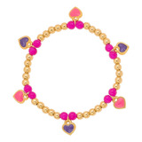 Pulsera Para Niña Con Corazones Y Cuencas Rosas 