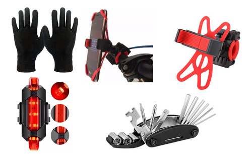 Kit De Bici +luces +guantes+ Soporte+ Kit Deherramienta Moto
