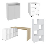 Conjunto Escritório Home Office 4 Peças Nil Branco/carvalho