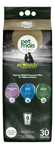 Tapete Higienico Ecopads 80x60 Cm Petmais - Com 30 Unidades