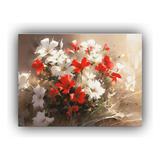 40x30cm Cuadro Floral Blanco Y Rojo En Lienzo Bastidor Mader