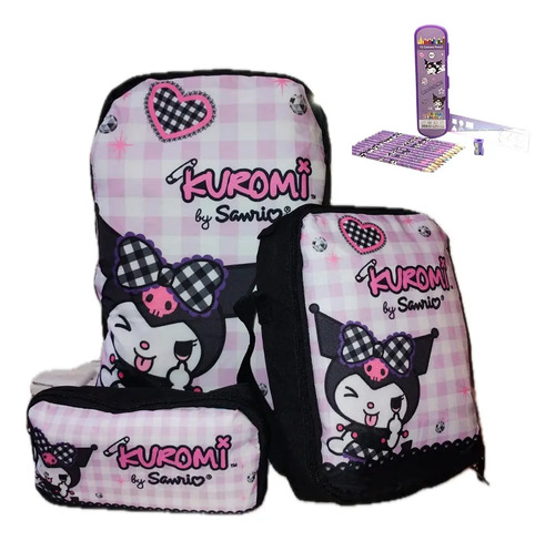 Mochila Escolar Lonchera Lapicera Kuromi Hello Kitty +regalo