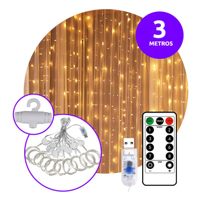Cortina Led 300 Luces 10 Tiras Usb Control Efectos 3x3m Color De Las Luces Calida | MercadoLibre