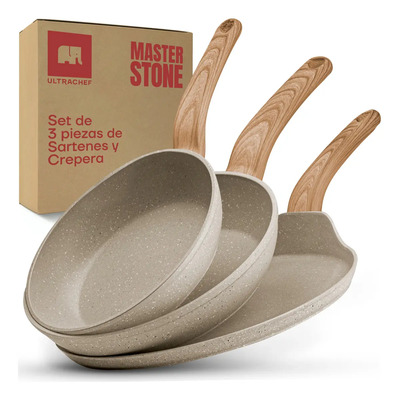 Juego De 3 Sartenes Antiadherentes Ultrachef 20\u002F24\u002F28cm Master Stone Blanco | Meses sin interés