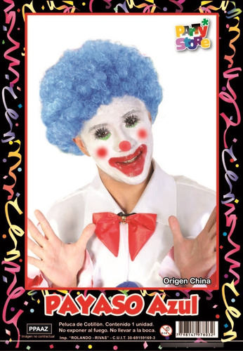 Peluca Payaso Azul Corto Rulo Halloween Drisfraz Cotillon