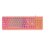 Teclado Gamer Ajazz Stk090 Qwerty Inglés Us Color Rosa Con Luz Rgb