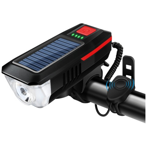 Farol Com Buzina P/ Bike Painel Solar Led Usb Recarregável