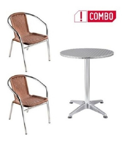 Combo Mesa + 2 Sillas Aluminio Juego De Terraza Balcón