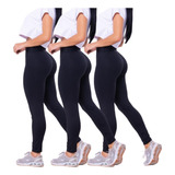 Kit 3 Calça Leg Suplex Feminina Lisa Cos Alto Moda Fitness