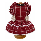 Roupa Pet Vestido Xadrez Vermelho Cães Médio E Grande Porte