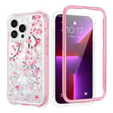 Funda Para iPhone 13 Pro Max 6.7 Flores Brillos Con Vidrio