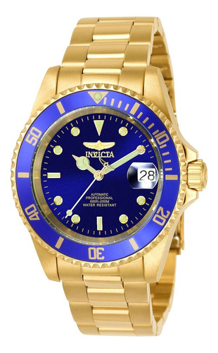 Reloj Invicta Oro Hombres Correa Dorado Bisel Azul Fondo Azul