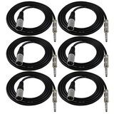 Cables Xlr Macho A 1/4 PuLG Trs Negros, 6 Pies, Paquete De 6