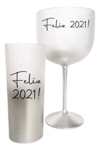 Kit Taça Gin + Copo Degradê Jateado Ano Novo Reveillon 2021