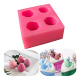 Molde Silicona Frutilla 3d X4 Fondant Porcelana Vela