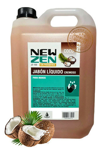 Jabon Liquido Shampo De Manos Bidon 5 Lts Coco Cremoso Anmat