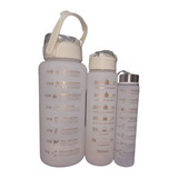 Trio Vaso Botella Motivacional Termo Gym Blanco 