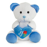 Urso De Pelúcia Apaixonado Branco E Azul 25 Cm Antialérgico