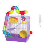 Gaiola Lilás Gerbil 3 Andares Tubo Super Luxo + Bebedouro