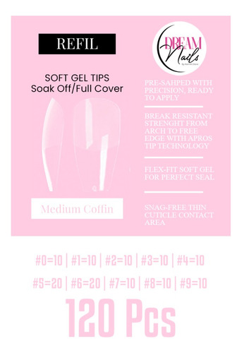 Bolsa De Tips Soft Gel (120pcs) Medium Coffin - Dream Nails