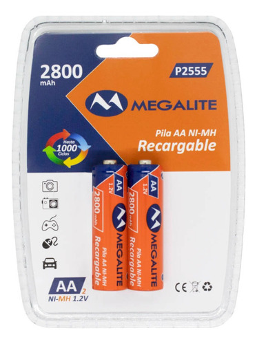 Pilas Aa Recargable Megalite 2800mah Nimh Caja X 20 Unidades