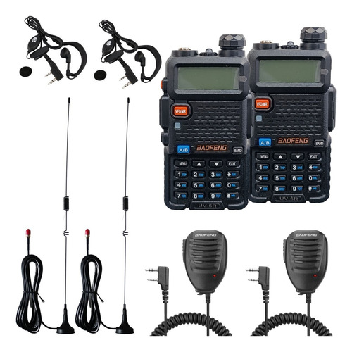 Kit 2 Rádio Baofeng Uv-5r + 2 Antena T106 + 2 Ptt Microfone